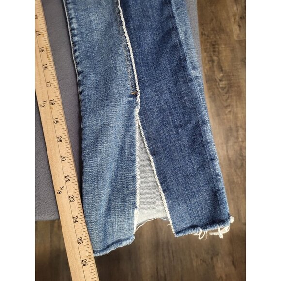 BLANK NYC Shadow Seam Distressed Two-Tone Blue Skinny Jeans Womens SZ 28 Cropped - Picture 8 of 14